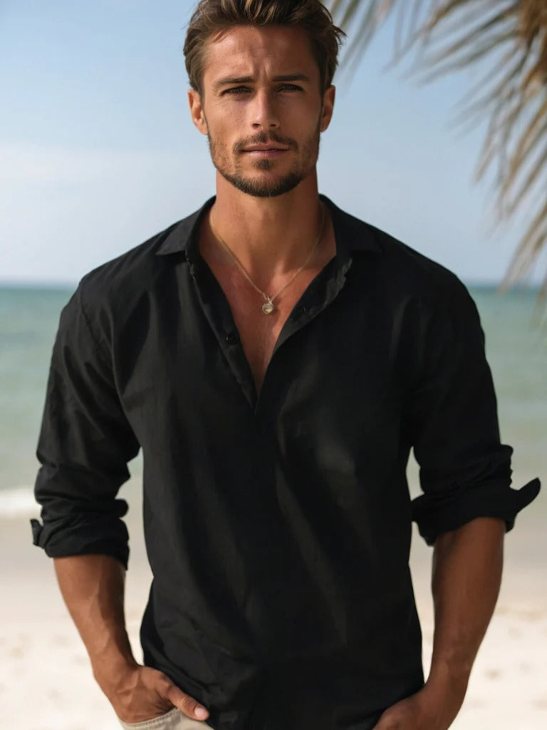 Men’s Linen Long Sleeve Button Shirt