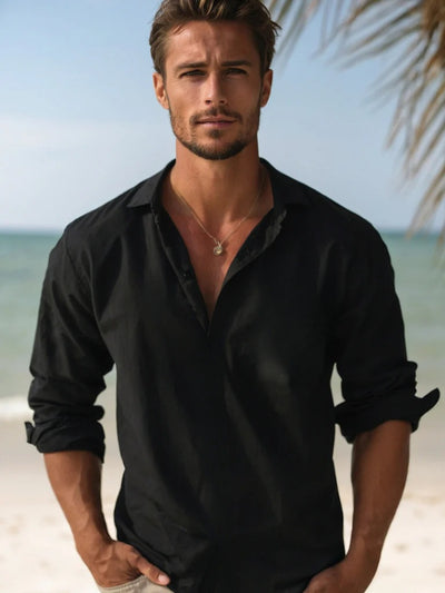Men’s Linen Long Sleeve Button Shirt