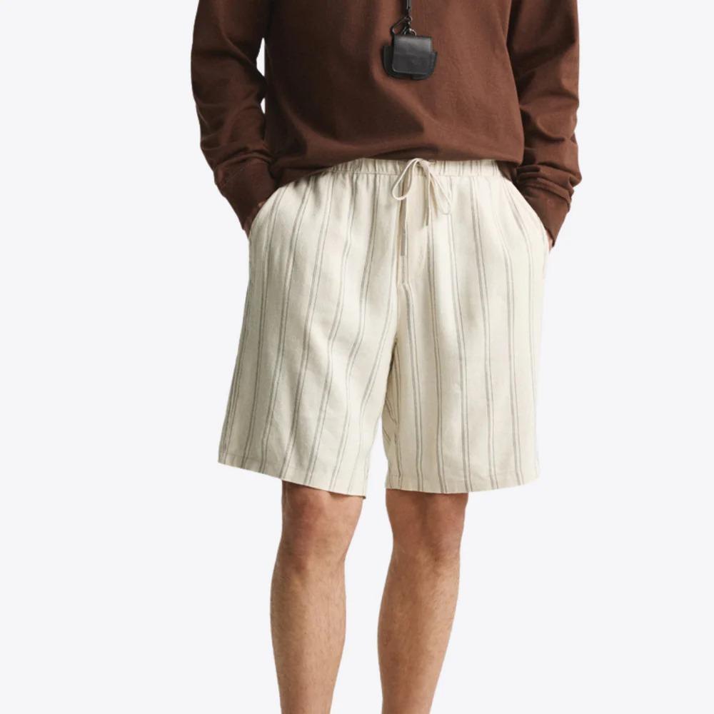 Men’s Beige Striped Linen Shorts