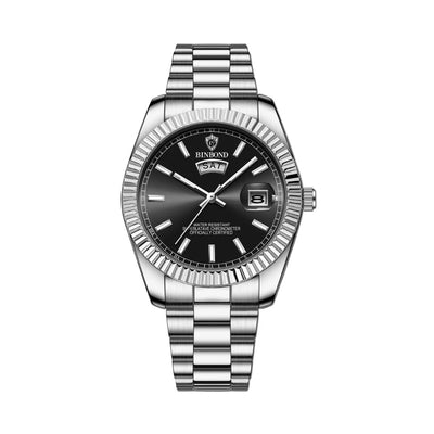 Men's Stainless Steel Watch with Day and Date