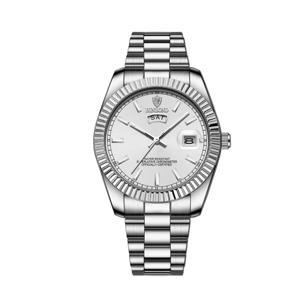 Men's Stainless Steel Watch with Day and Date