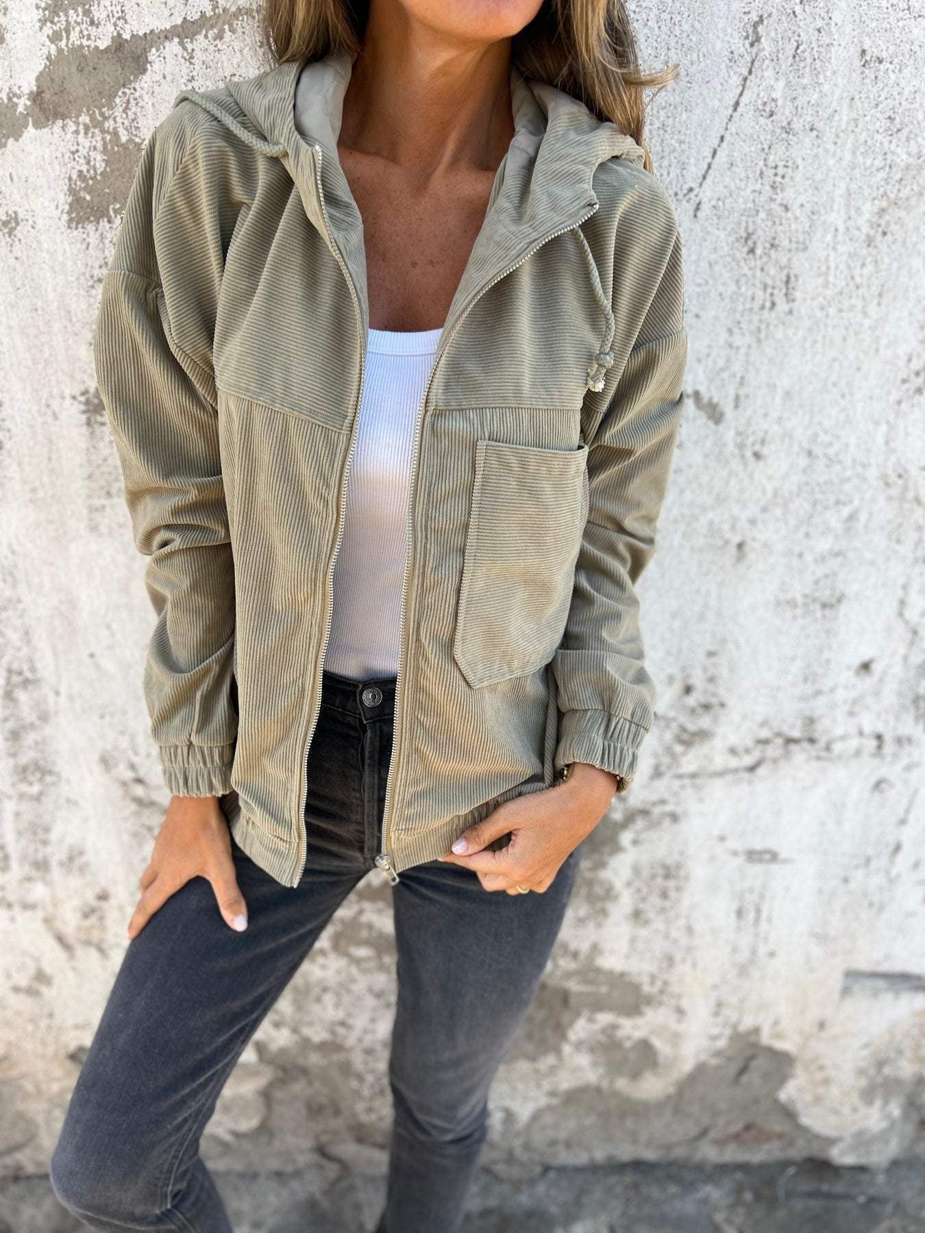 Women's Corduroy Zip-Up Summer Jacket